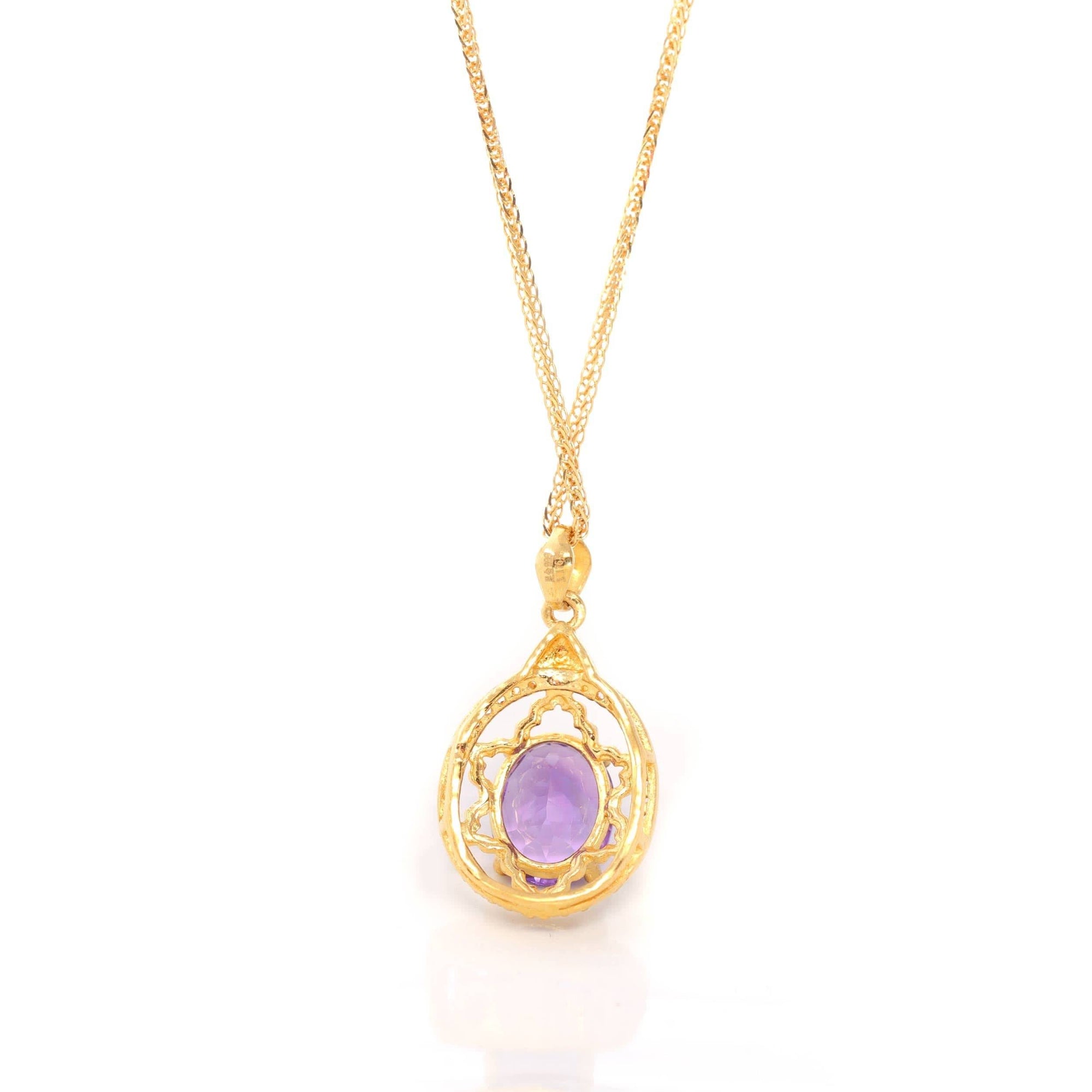 Baikalla Jewelry Gemstone Pendant Necklace 24K Yellow Gold Genuine AA Royal Amethyst Pendant Necklace With CZ