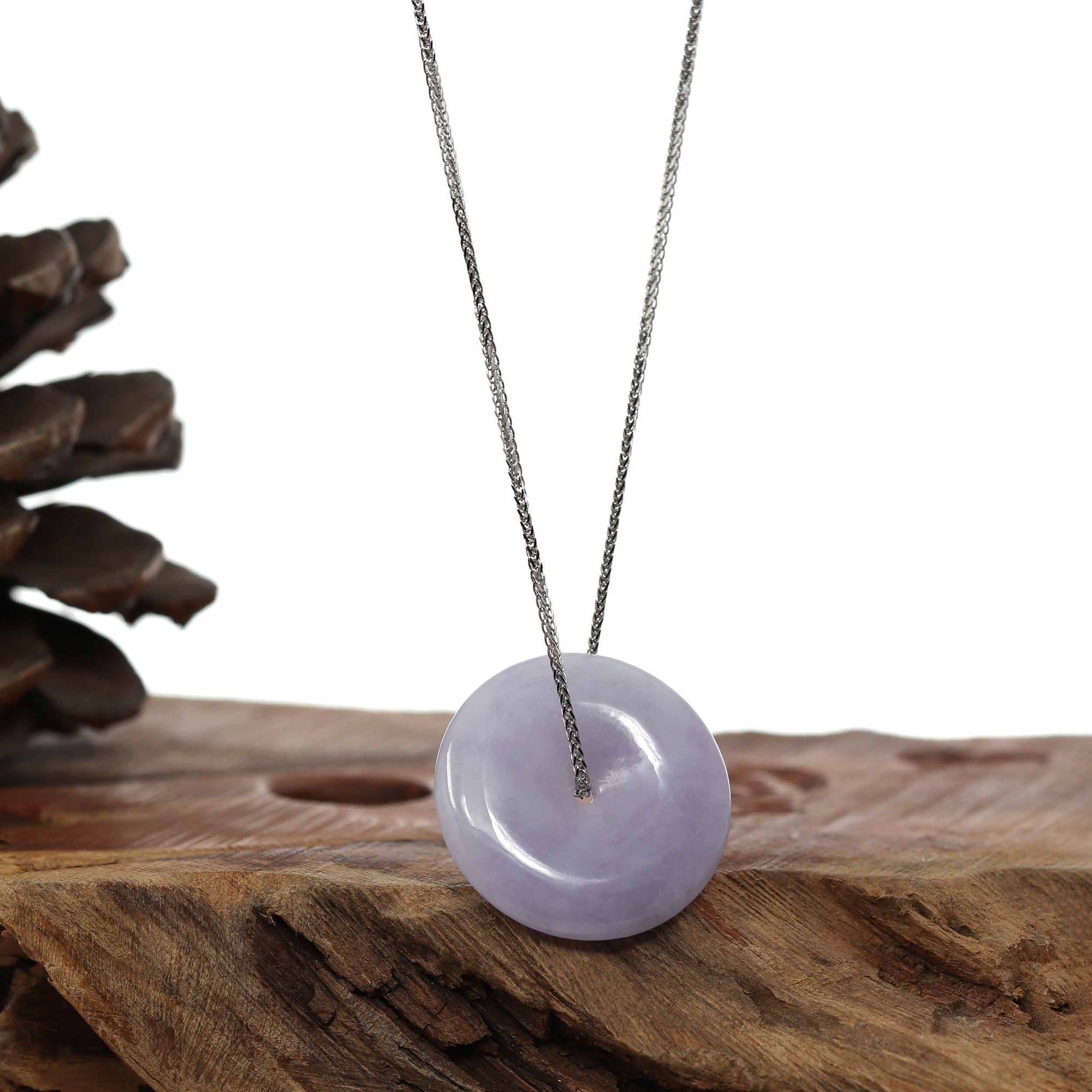 Baikalla Jewelry Jade Pendant Necklace "Good Luck Button" Necklace Lavender Jadeite Jade Lucky Ping An Kou Necklace