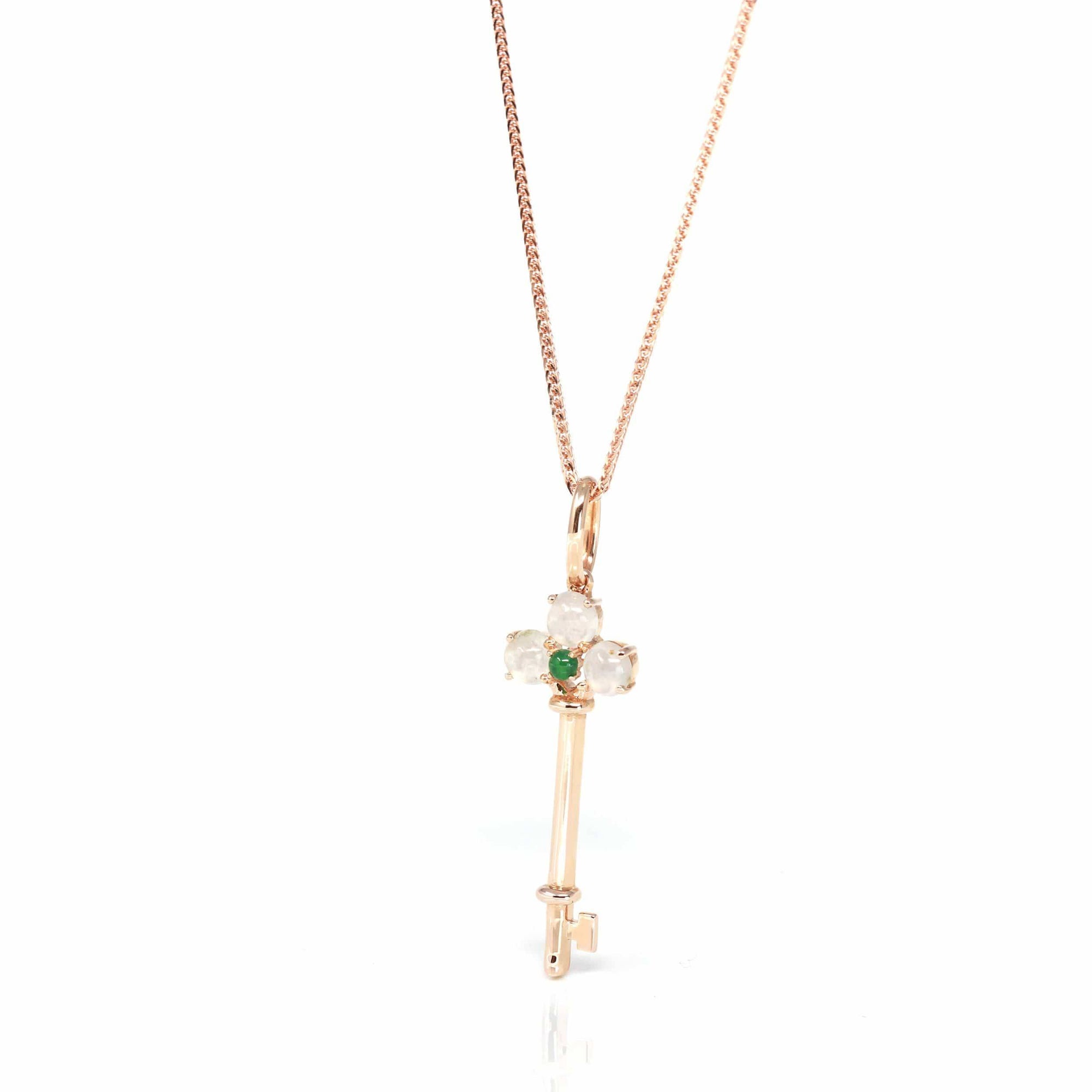 Baikalla Jewelry 18k Gold Jadeite Necklace Baikalla™ "Jadeite Good Luck Key" 18k Rose Gold Genuine Burmese Jadeite Necklace With Diamonds