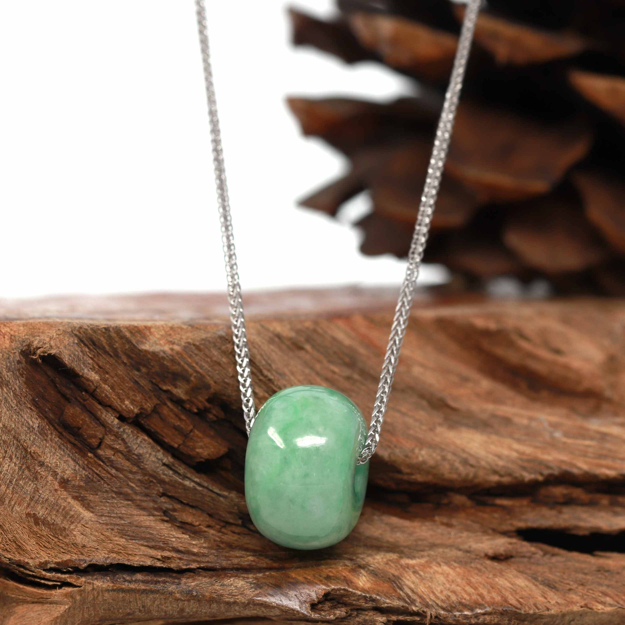 Baikalla Jewelry Jade Pendant Necklace Baikalla™ &quot;Good Luck Button&quot; Necklace Real Rich Green Jade Lucky KouKou Pendant Necklace