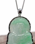 Baikalla Jewelry Jade Guanyin Pendant Necklace Baikalla 14k "Goddess of Compassion" Genuine Burmese Jadeite Jade Guanyin Necklace With Good Luck Design