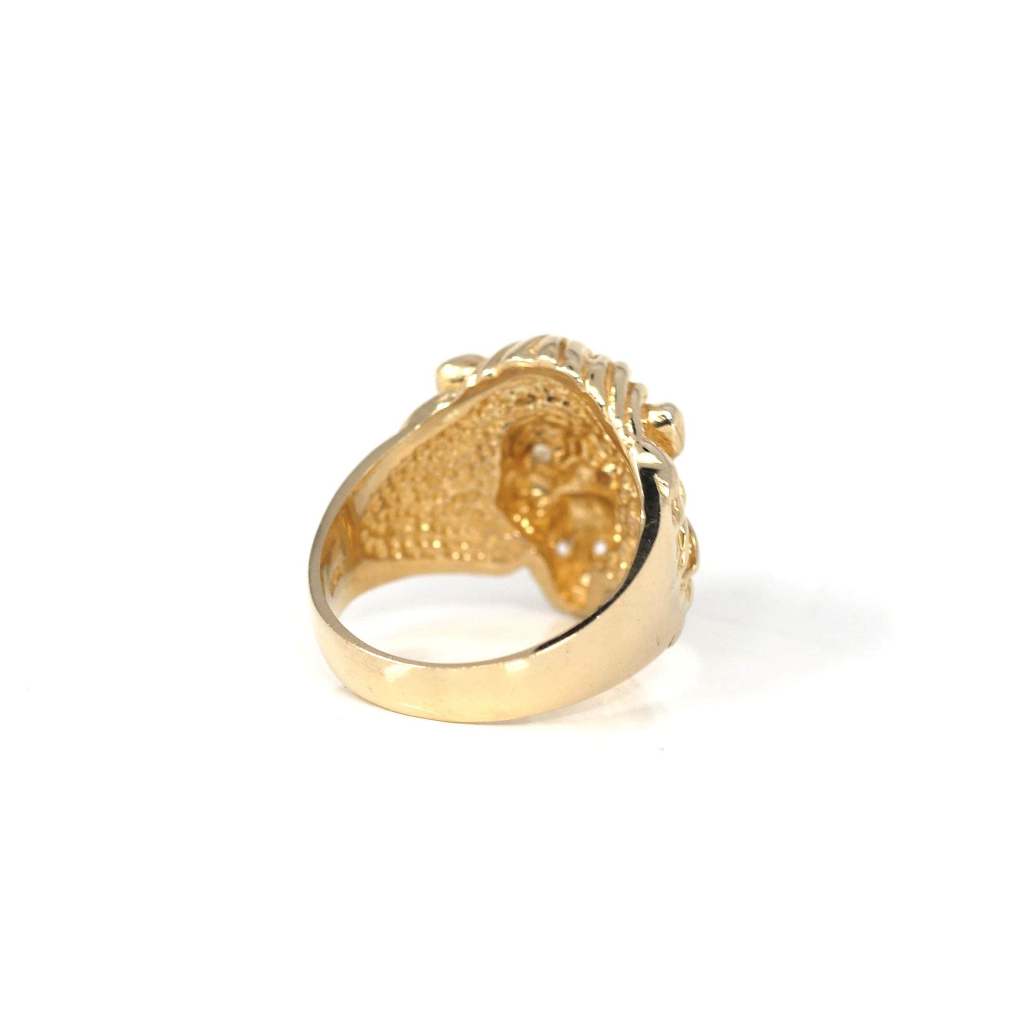 Baikalla Jewelry Gold Diamond Men's Ring 14k Solid Yellow Gold Nugget Men's Lion Band Ring