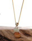 Baikalla Jewelry Jade Pendant 14k Yellow Natural Jadeite Jin Chan "Money Toad" Necklace With 14k Yellow Gold Diamond Bail