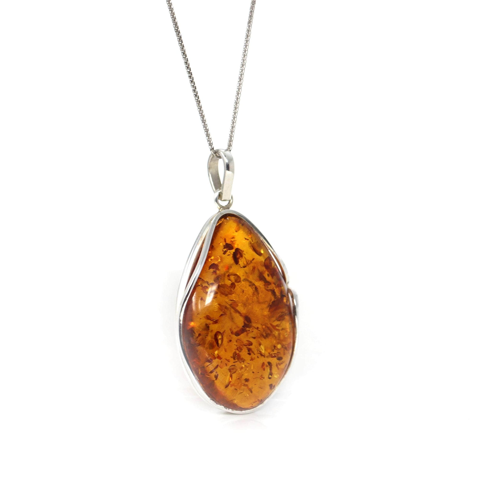 Baikalla Jewelry Gemstone Ring Baikalla™ Sterling Silver Elegant Amber Pear- Cabochon Cut Pendant