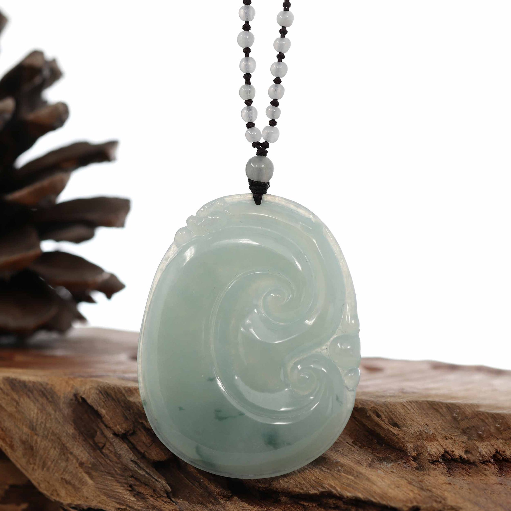 Baikalla Jewelry Jade Guanyin Pendant Necklace Genuine Ice Blue Jadeite Jade RuYi Pendant Necklace With Real Jadeite jade Beads Necklace