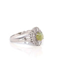 Baikalla Jewelry Gold Gemstone Ring 18k White Gold Natural Green Chrysoberyl Cat's Eye Ring with Diamond