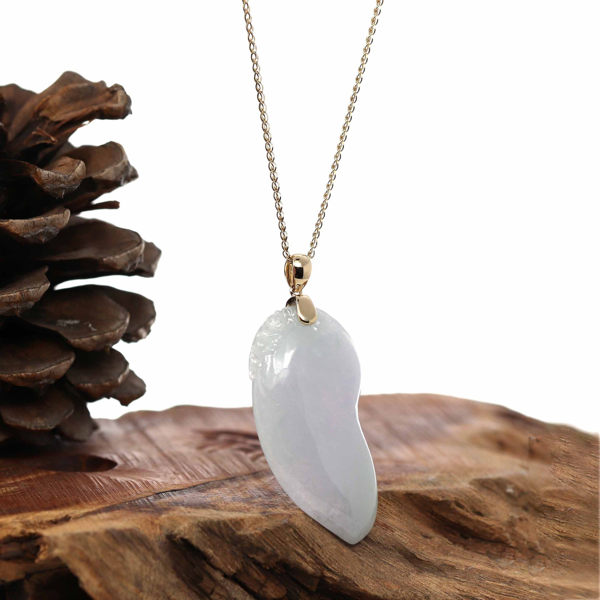 Baikalla Jewelry Jade Pendant Natural Ice Lavender Jadeite Jade Shou Tao ( Longevity Peach ) Necklace With 14k Yellow Gold Bail