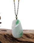 Baikalla Jewelry Jade Pendant Necklace Genuine Green Jadeite Jade "Longevity peach with lucky Pixiu Accent" Pendant Necklace With Real Jadeite Bead Necklace