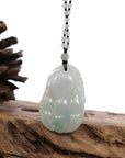 Baikalla Jewelry Jade Carving Necklace Genuine Green & Light Lavender "Buddha's Palm" Jadeite Jade Good Luck Pendant Necklace With Real Jadeite Bead Necklace