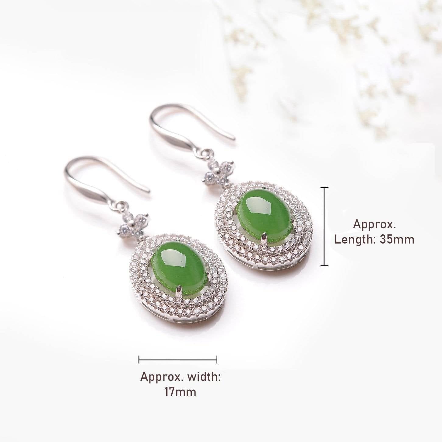 Baikalla Jewelry Silver Gemstone Earrings Baikalla™ "Classic Double Halo" Sterling Silver Genuine Nephrite Green Jade Dangle Earrings