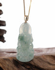 Baikalla Jewelry Jade Guanyin Pendant Necklace Baikalla 14k Yellow Gold "Goddess of Compassion" Genuine Ice Burmese Jadeite Jade Guanyin Necklace With Gold Bail