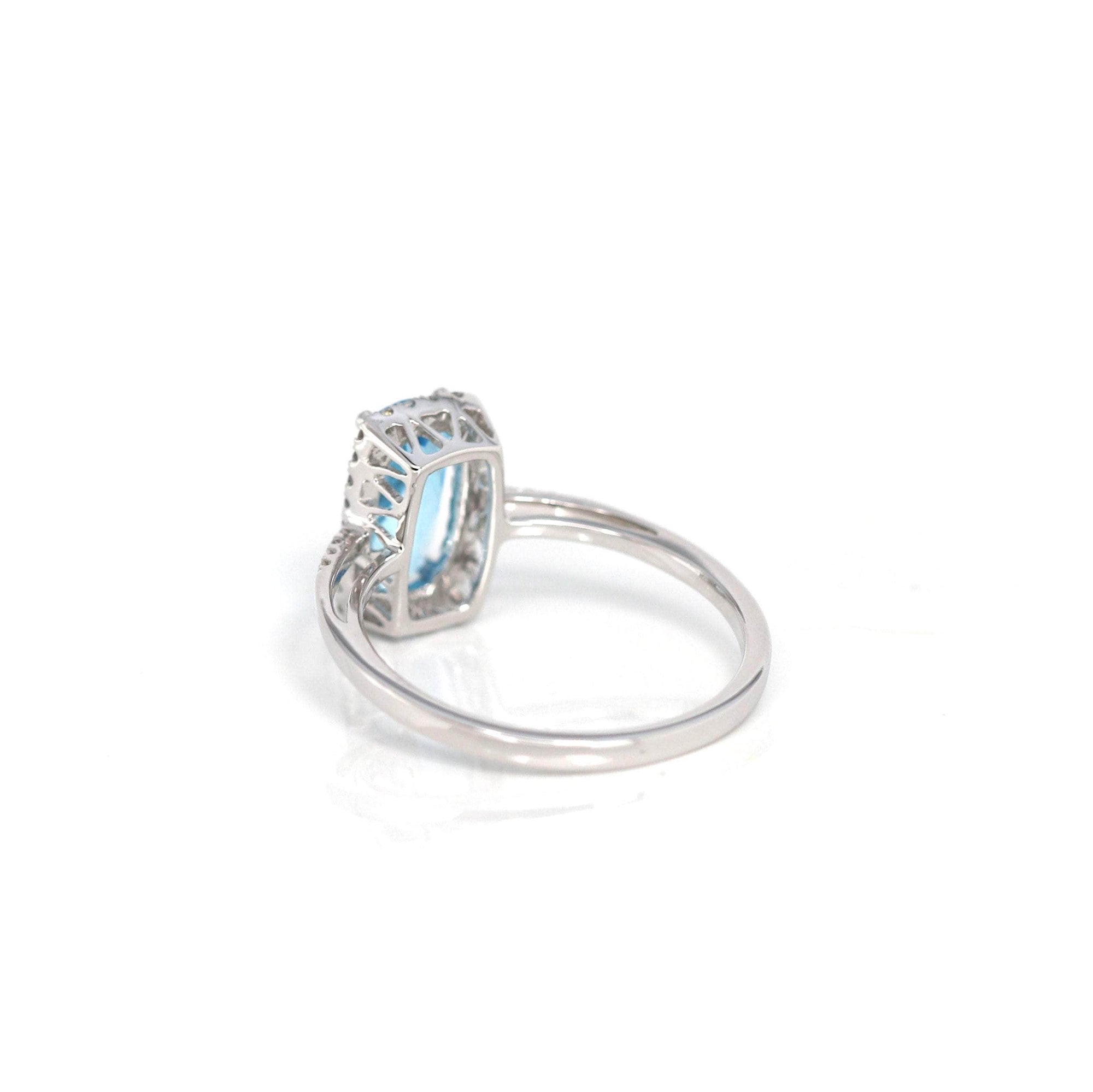 Baikalla Jewelry Gold Topaz Ring 14k White Gold Genuine Swiss Blue Topaz Ring with Diamonds