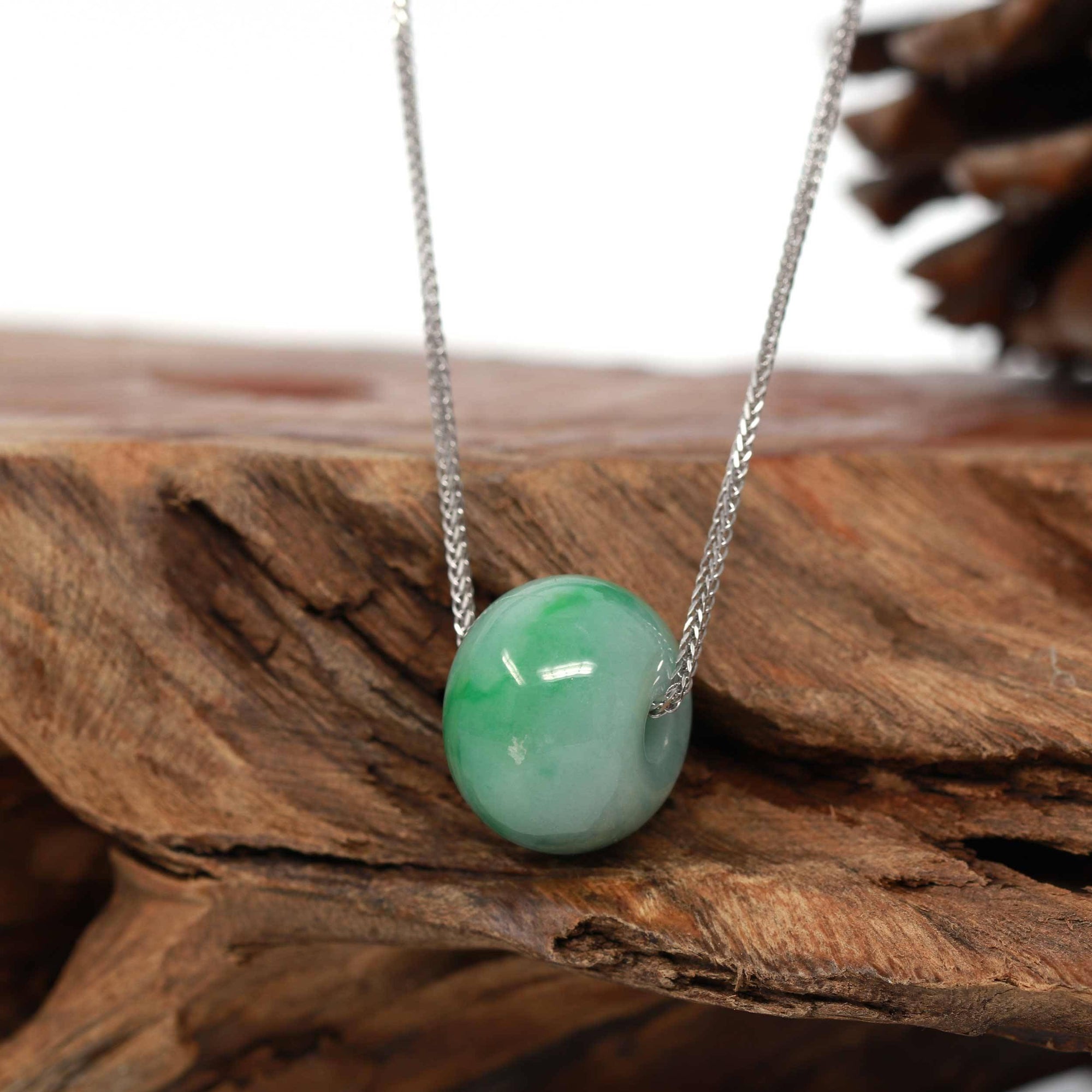 Baikalla Jewelry Jade Pendant Necklace Baikalla™ "Good Luck Button" Necklace Real Deep Green Jade Lucky TongTong Pendant Necklace