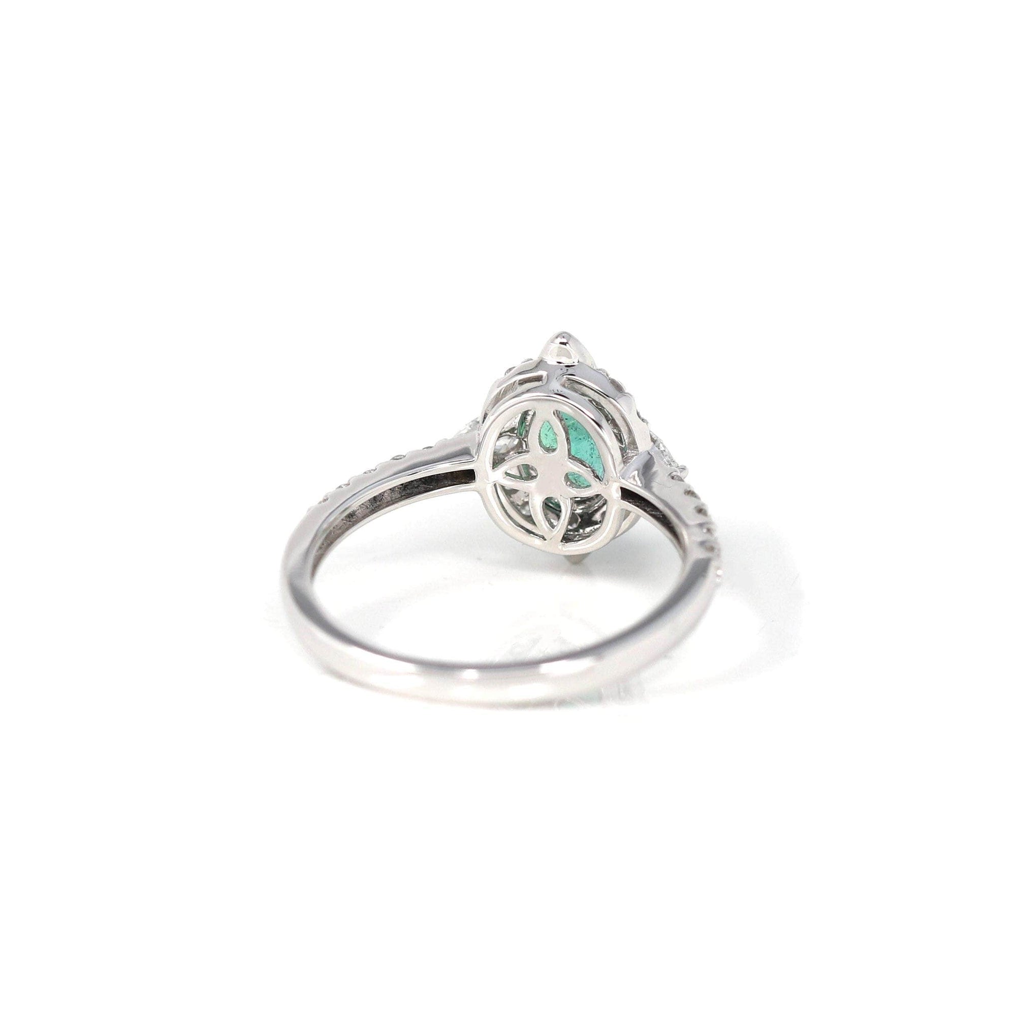 Baikalla Jewelry Gold Emerald Ring 18k White Gold Natural Emerald Ring with Diamonds