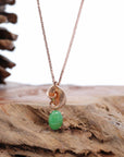 Baikalla Jewelry 18k Gold Jadeite Necklace 18K Rose Gold "Morning Glory" Imperial Jadeite Jade Cabochon Necklace with Diamonds