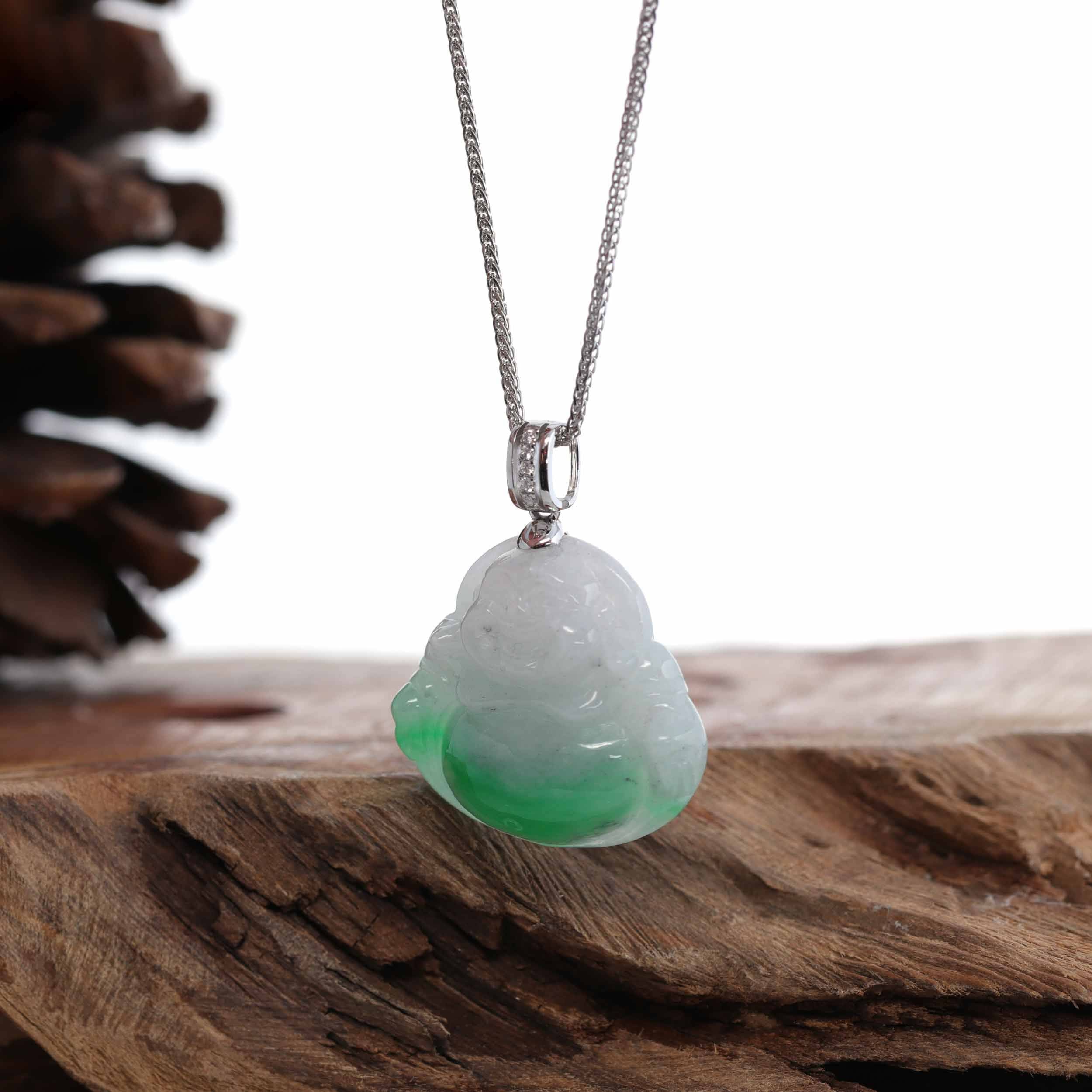 Online FREE SHIPPING!Genuine Natural Real Green Jade Stone Buddha Dragon Pendant Neckla