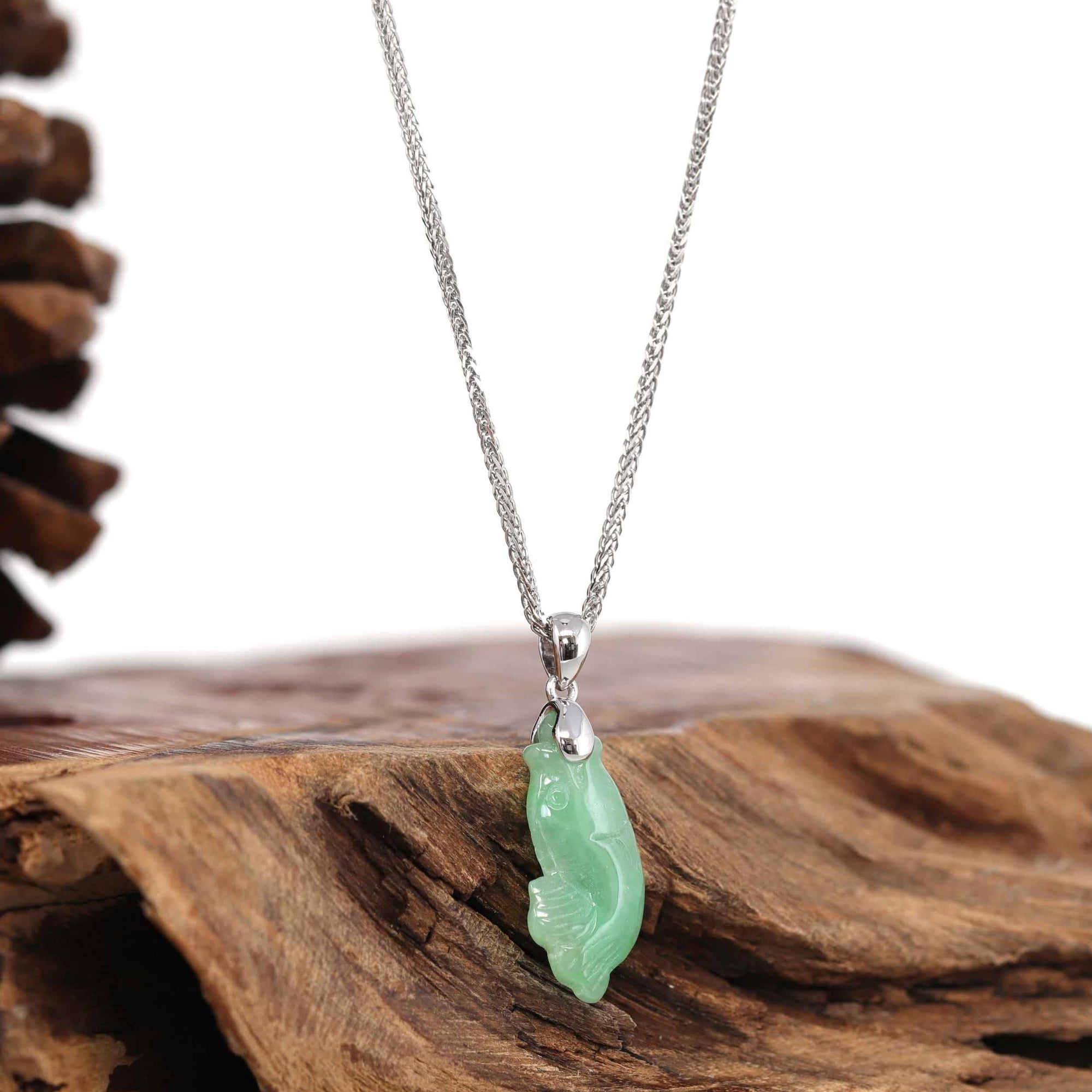 Baikalla Jewelry Jade Pendant Necklace Baikalla c Lucky Fish Carving Pendant Necklace Natural Jadeite Jade JG151