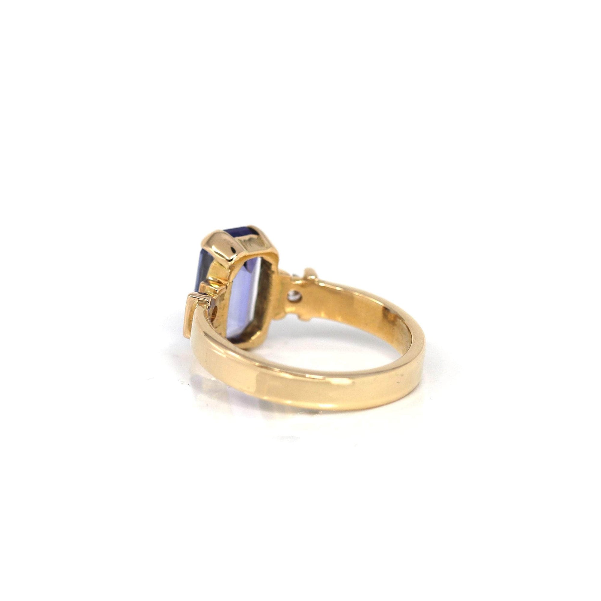 Baikalla Jewelry Gold Tanzanite Ring 18k Yellow Gold Natural Emerald Cut Tanzanite Diamond Anniversary Ring