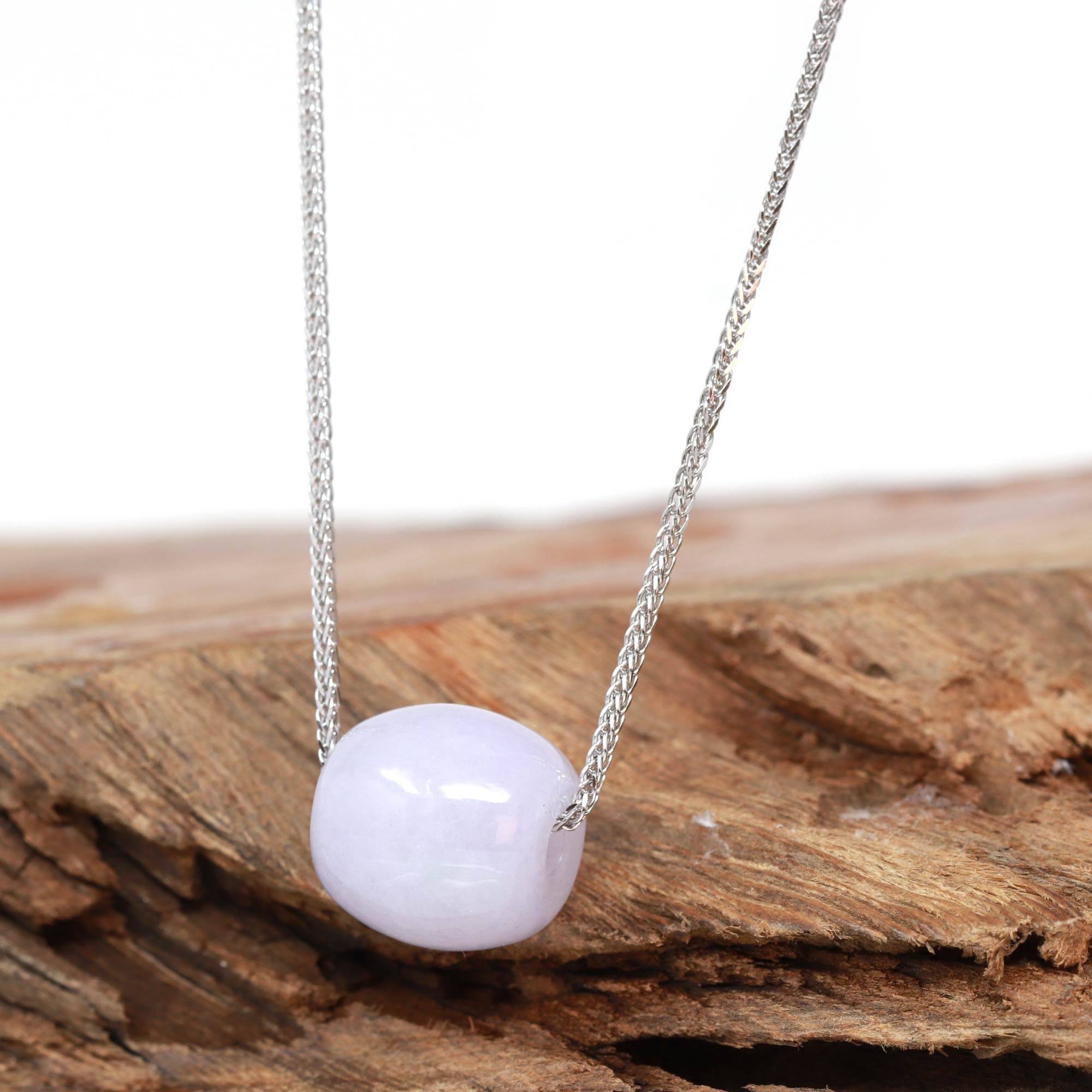 Baikalla Jewelry Jade Pendant Necklace Baikalla™ &quot;Good Luck Button&quot; Necklace Real Lavender Jade Lucky TongTong Pendant Necklace