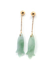 Baikalla Jewelry Gold Jade Earrings 18K Rose Gold "Magnolia Flower" Green Jadeite Jade Dangle Stud Earrings