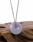 Baikalla Jewelry Jade Pendant Necklace "Good Luck Button" Necklace Lavender Jadeite Jade Lucky Ping An Kou Necklace