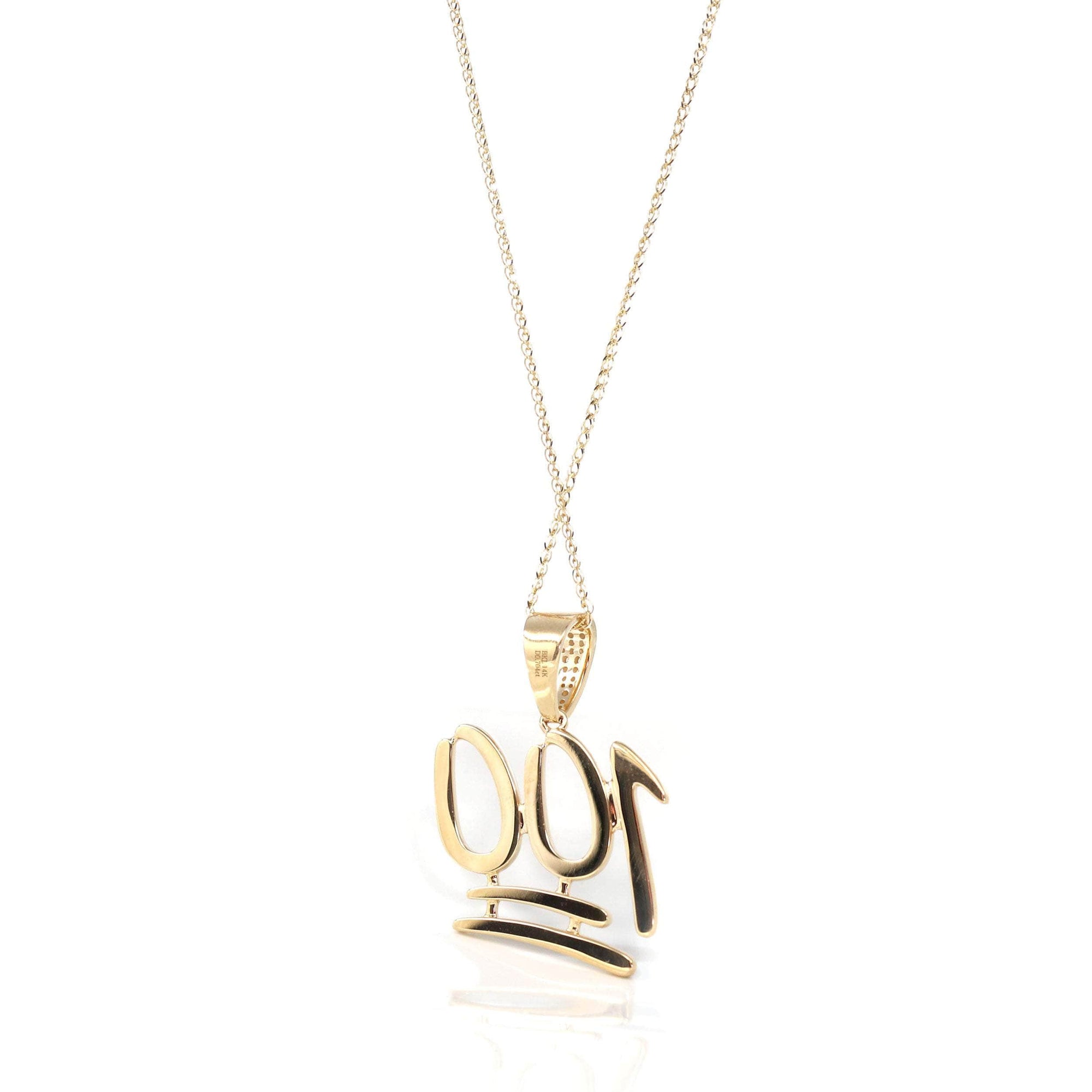 Baikalla Jewelry 24K Pure Yellow Gold Pendant 14K Yellow Gold &quot;100&quot; Pendant Necklace With VS1 Diamonds