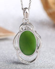 Baikalla Jewelry Silver Gemstone Necklace Sterling Silver Genuine Nephrite Green Jade Pendant Neckalce