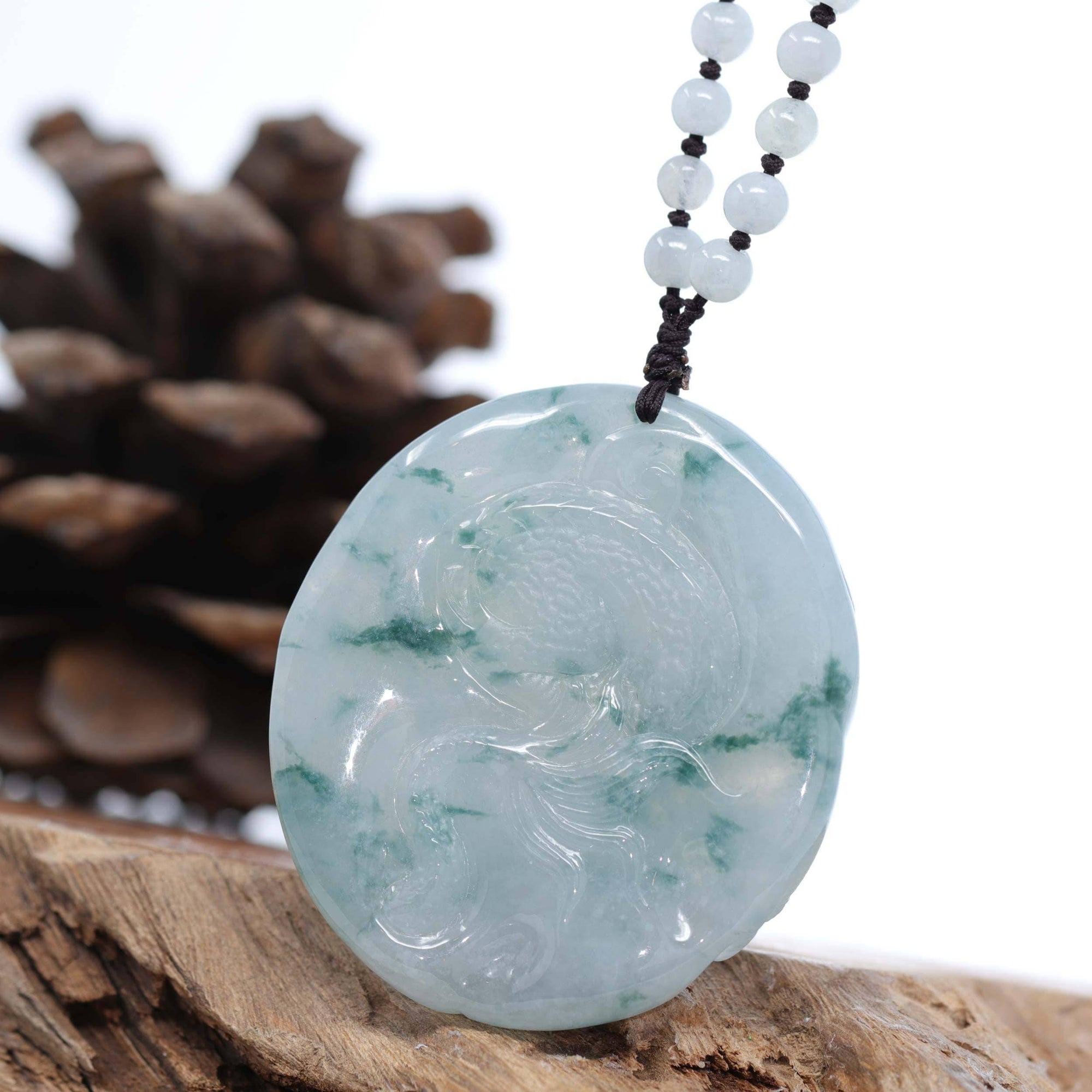 Baikalla Jewelry Jade Carving Necklace Baikalla™ "Soring Dragon" Natural Jadeite Jade Blue Green Pendant Necklace For Men, Collectibles.