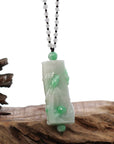 Baikalla Jewelry Jade Pendant Necklace Genuine White & Green Jadeite Jade "Good Luck Bamboo" Pendant Necklace With Real Jadeite Bead Necklace