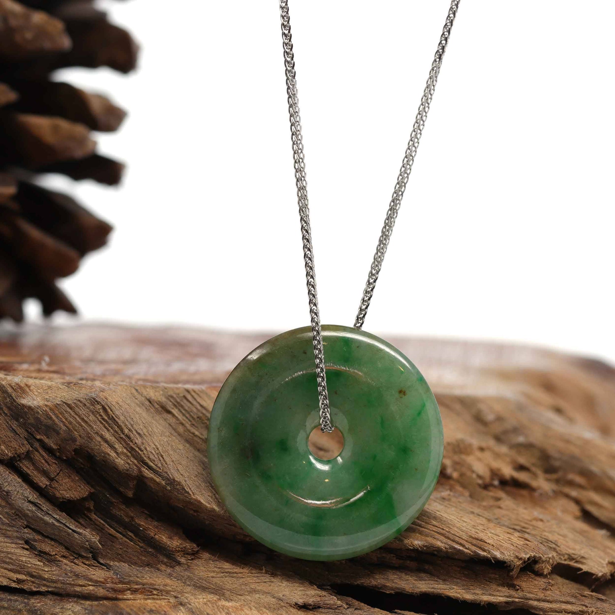 Baikalla Jewelry Jade Pendant Necklace Baikalla "Good Luck Button" Necklace Green Jadeite Jade Lucky Ping An Kou Pendant