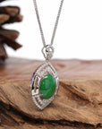 Baikalla Jewelry 18k Gold Jadeite Necklace 18K White Gold Oval Imperial Jadeite Jade Cabochon Necklace with Diamonds