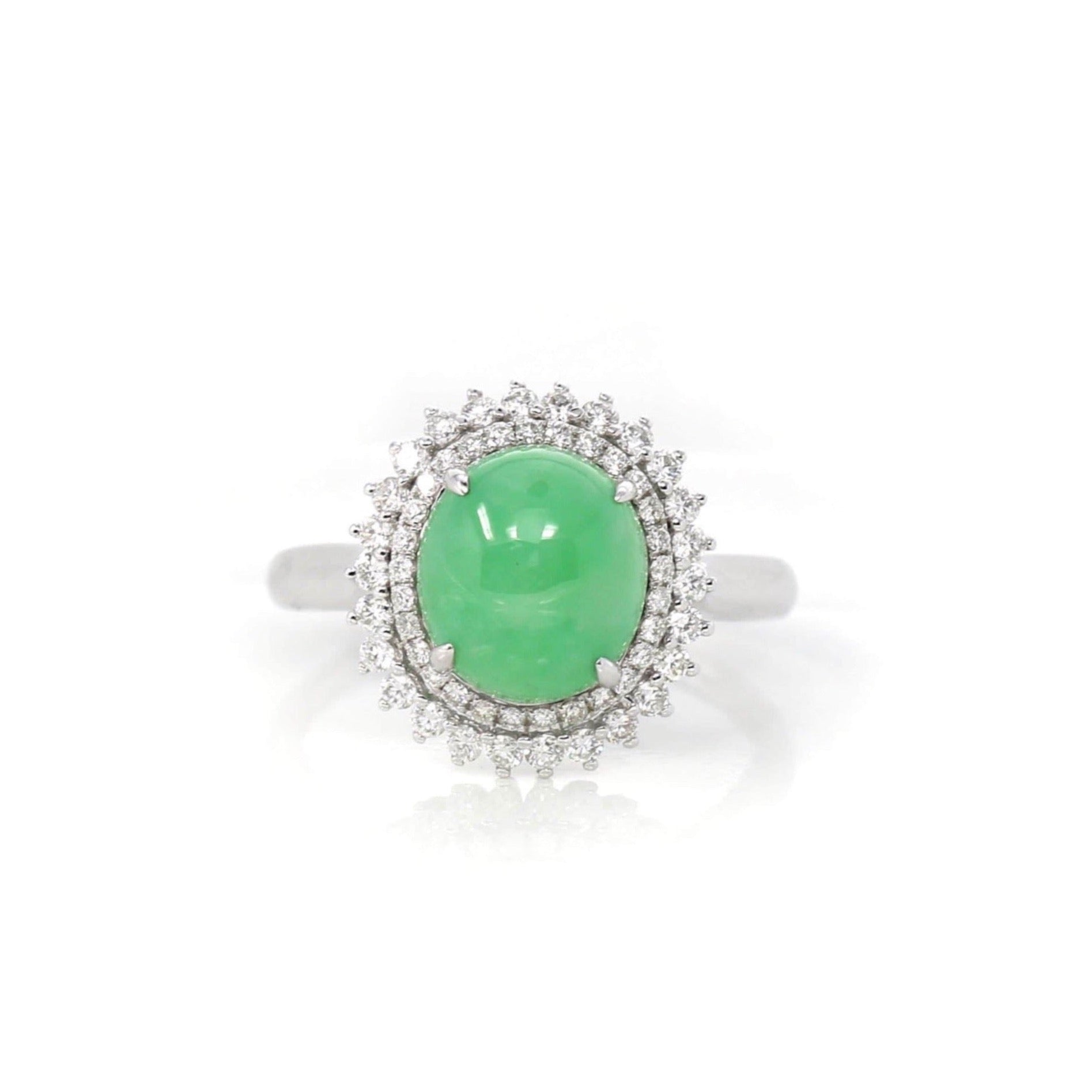 Baikalla Jewelry Jadeite Engagement Ring 18k White Gold Natural Imperial Green Jadeite Jade Engagement Ring With Diamonds