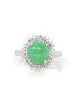 Baikalla Jewelry Jadeite Engagement Ring 18k White Gold Natural Imperial Green Jadeite Jade Engagement Ring With Diamonds