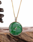 Baikalla Jewelry Gold Jadeite Jade Pendant Necklace 14K Gold "Good Luck Button" Necklace Ice Green Jadeite Jade Lucky KouKou Pendant Necklace