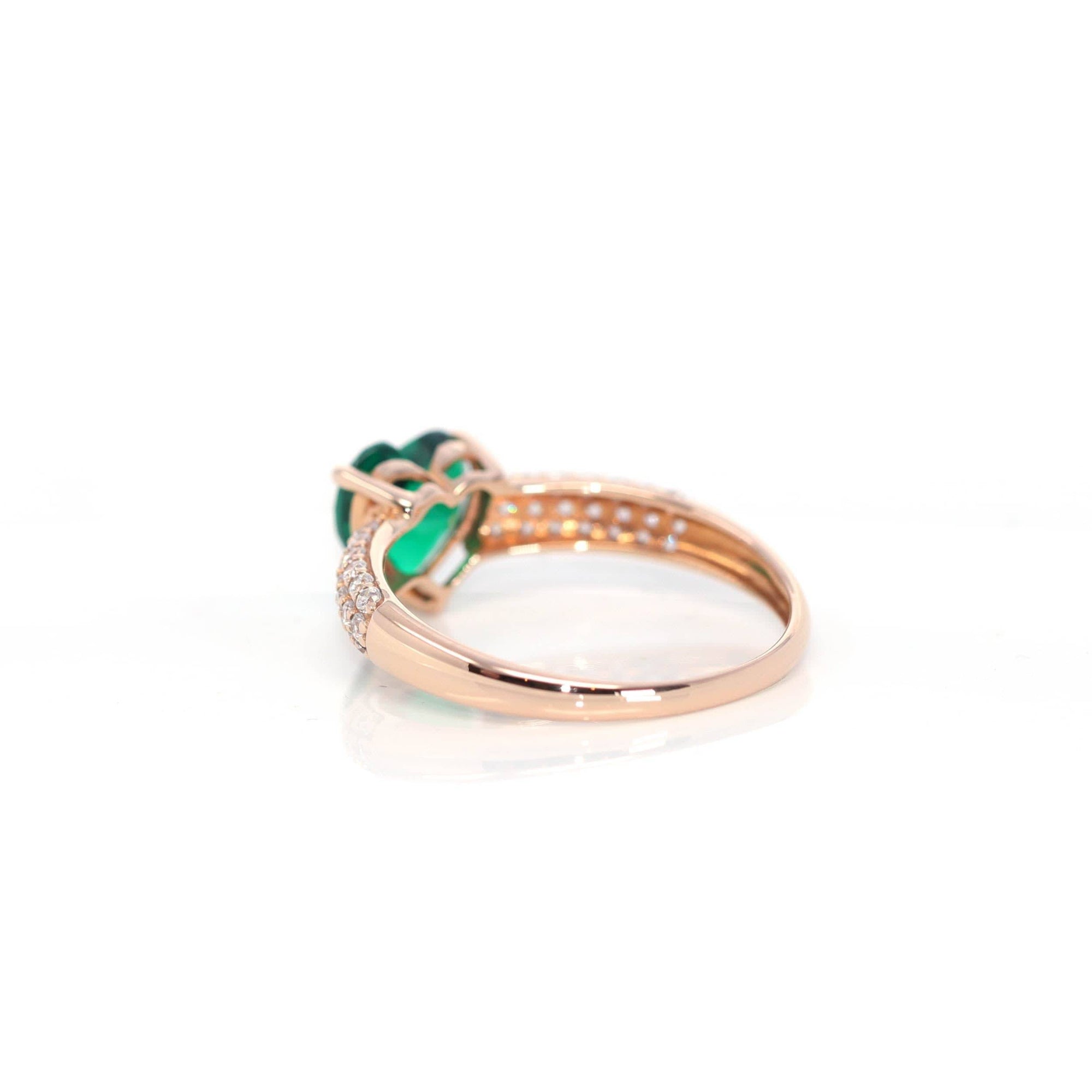 Baikalla Jewelry Gold Sapphire Ring 18k Rose Gold Lab-Created Emerald Ring With CZ