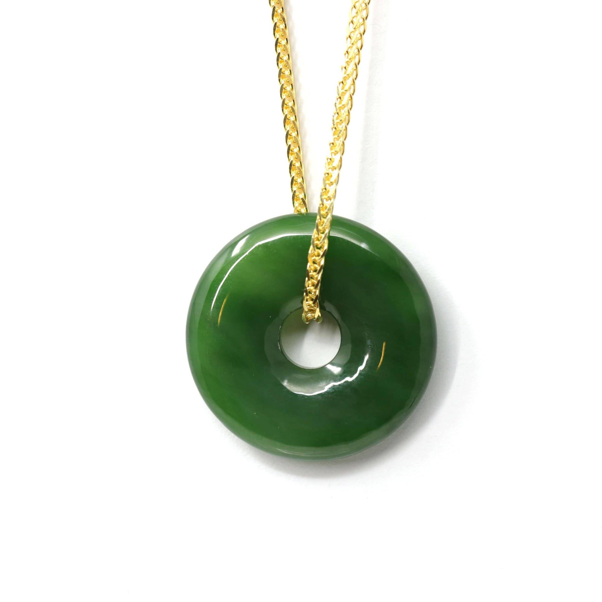 Baikalla Jewelry Jade Pendant Necklace Genuine HeTian Nephrite Green Jade Lucky KouKou Circle Pendant Necklace