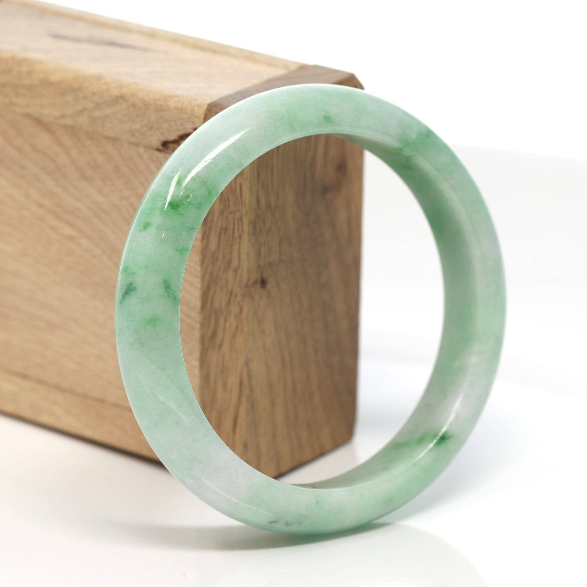 Baikalla Jewelry Jadeite Jade Bangle Bracelet Genuine Burmese Green Jadeite Jade Bangle Bracelet (58.7 mm) #130