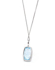 Baikalla Jewelry Gemstone Pendant Necklace 14k White Gold Natural Swiss Blue Topaz Elongated Cushion Necklace With Diamonds