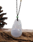 Baikalla Jewelry Jade Pendant Necklace Genuine Ice Light Lavender Jadeite Jade "Good Luck HuLu with Dragon Accent" Pendant Necklace With Real Jadeite Beads Necklace