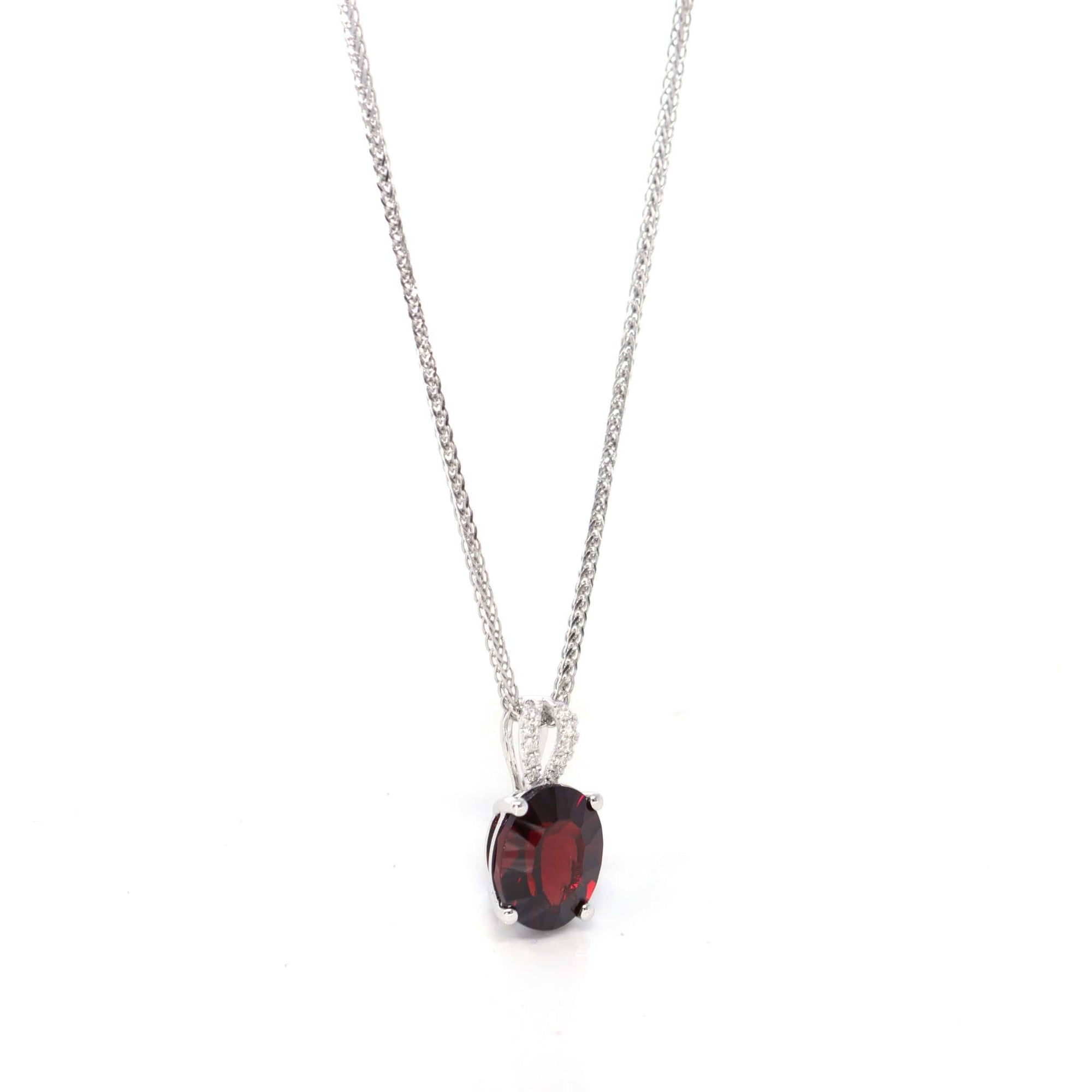 Baikalla Jewelry gemstone jewelry 14k White Gold Natural Garnet Necklace With Diamonds