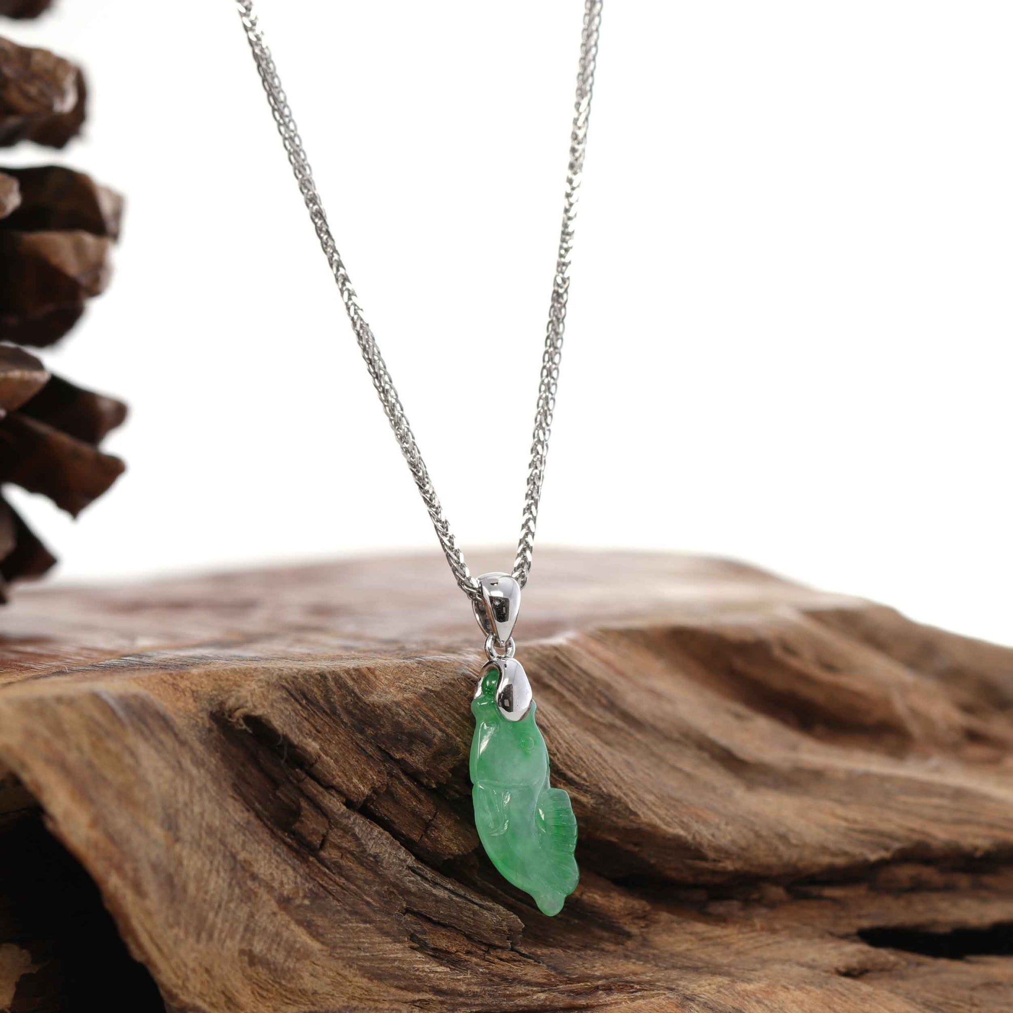 Baikalla Jewelry Jade Pendant Necklace Baikalla &quot;Prosperity Every Year (年年有鱼)&quot; Lucky Fish Carving Pendant Necklace Natural Jadeite Jade