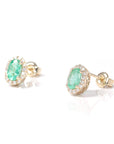 Baikalla Jewelry Gold Gemstone Earrings Emerald Earrings Baikalla™ 14k Natural Oval Emerald Earrings W/Diamond Halo