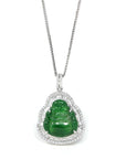 Baikalla Jewelry 18k Gold Jadeite Necklace 18K White Gold High-End Imperial Jadeite Jade Buddha Necklace with Diamonds