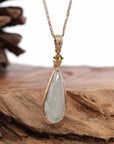 Baikalla Jewelry 18k Gold Jadeite Necklace Pendant Only 18K Rose Gold "Tear-Drop" Ice Jadeite Jade Cabochon Necklace with Diamonds