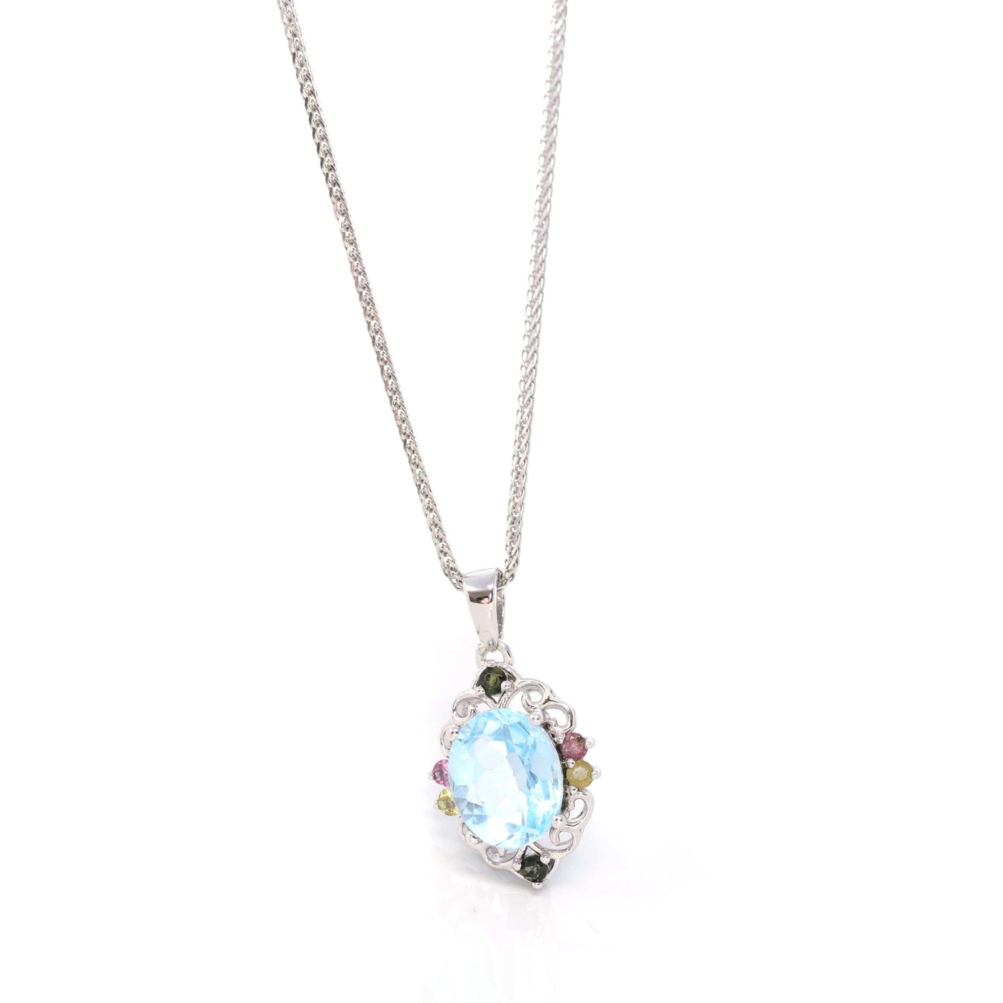 Baikalla Jewelry Topaz Necklace Sterling Silver Topaz Necklace With Tourmaline and Zircon Accent Stones