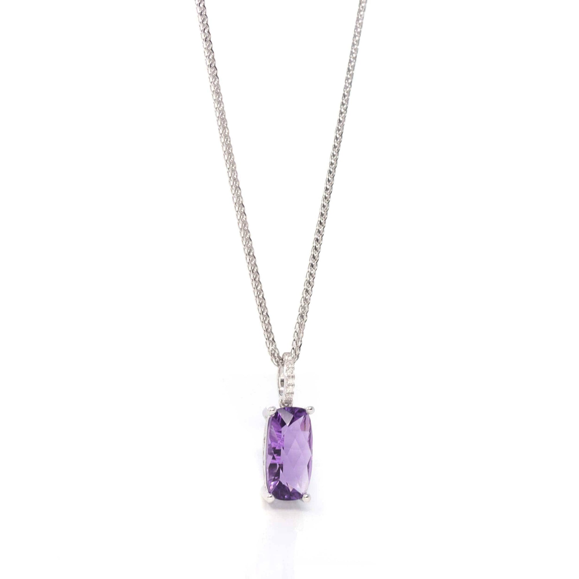 Baikalla Jewelry Gemstone Pendant Necklace 14k White Gold Emerald Cushion Cut Amethyst Necklace With Diamonds