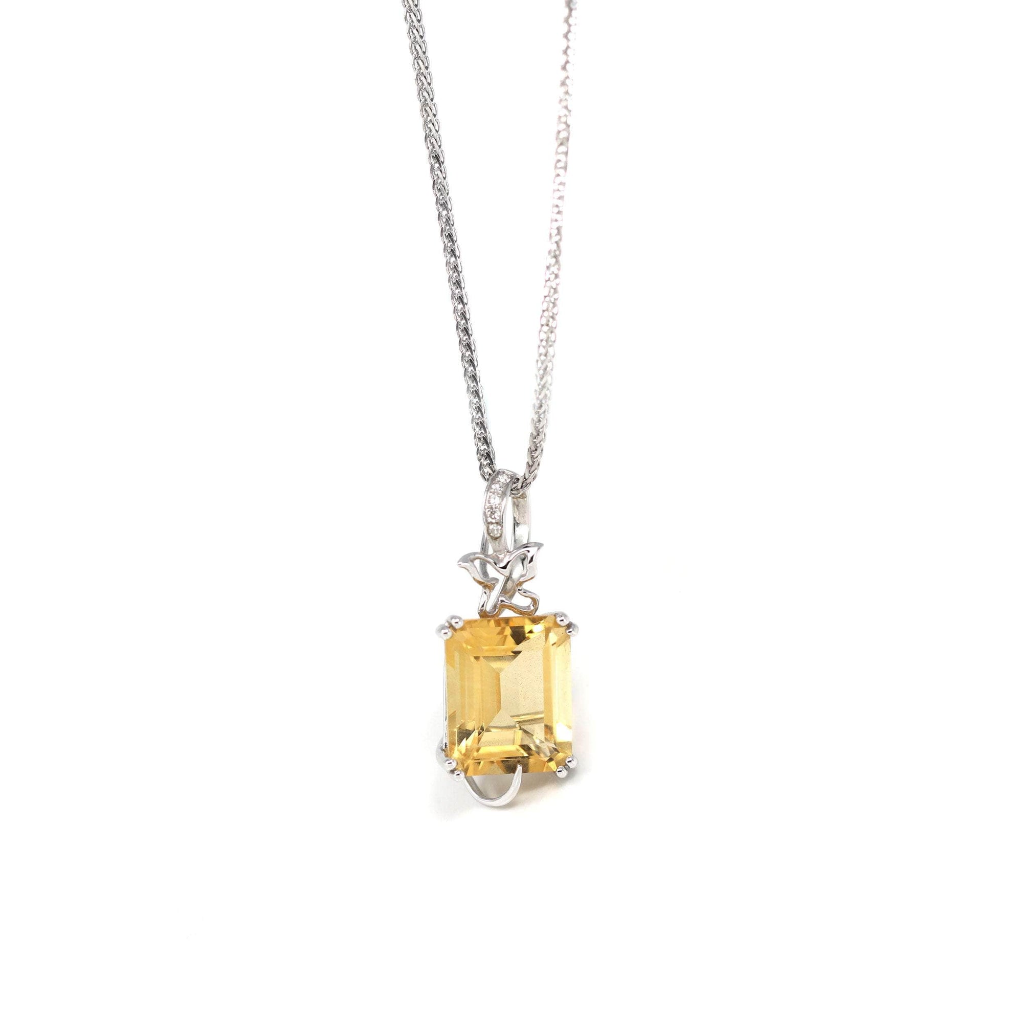 Baikalla Jewelry Gemstone Pendant Necklace 18k White Gold Genuine Citrine & Diamonds Pendant Necklace with Diamond