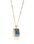 Baikalla Jewelry Gemstone Pendant Necklace 18k Yellow Gold Natural Navy Blue Topaz Emerald Necklace With Diamonds