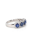 Baikalla Jewelry Gold Sapphire Ring 5 18k White Gold Natural Blue Sapphire Four Stones Set Band Ring with Diamonds