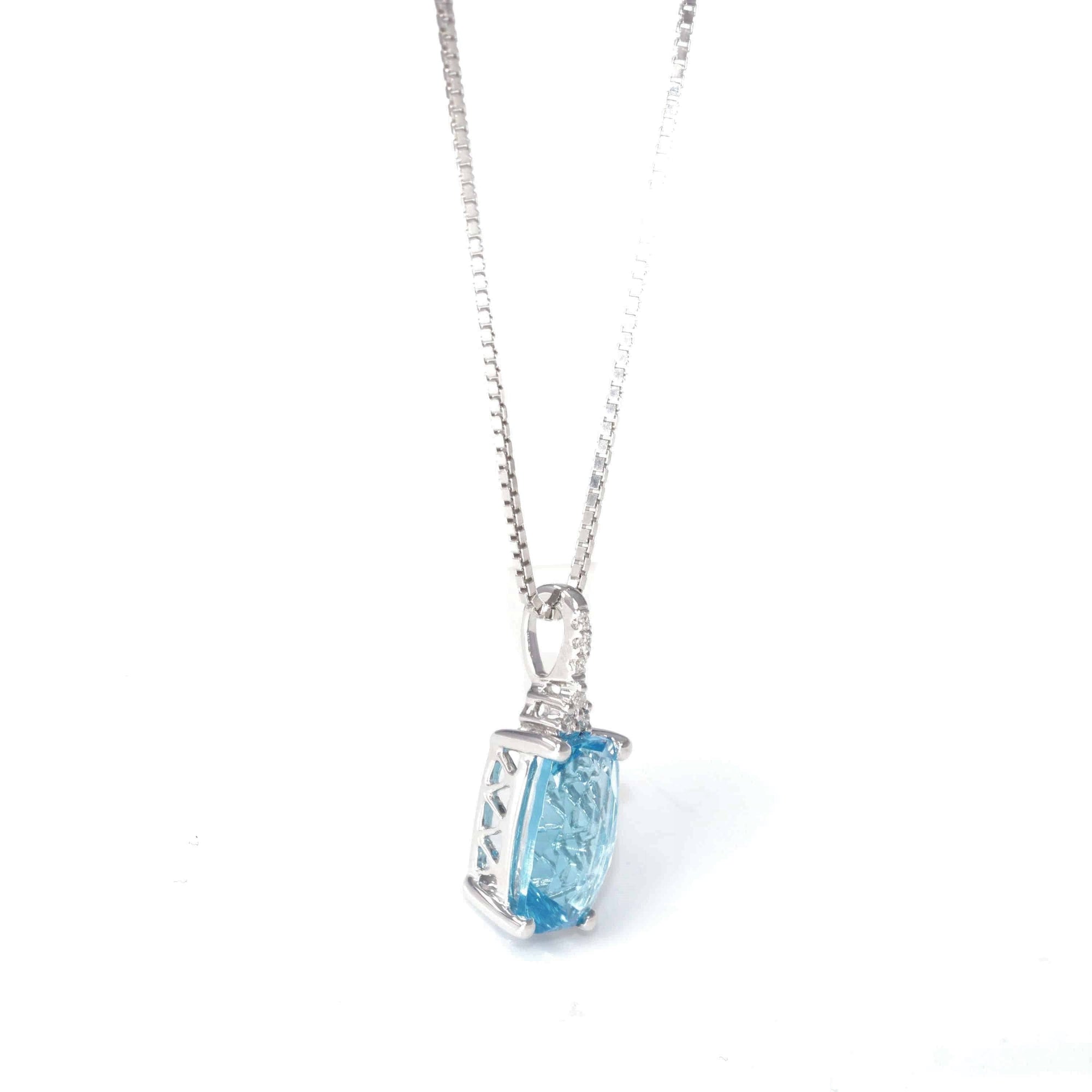 Baikalla Jewelry Gemstone Pendant Necklace Swiss Blue Topaz Baikalla™ 14k White Gold Natural Topaz Prong Set Necklace With Diamonds